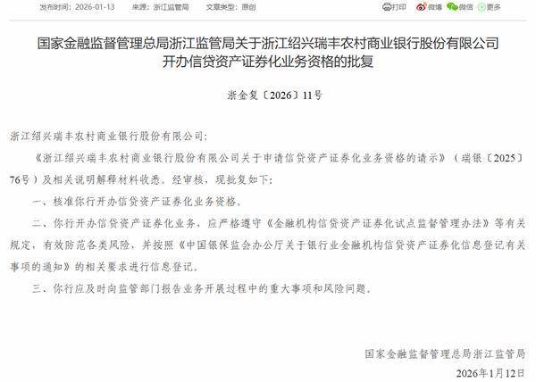 瑞丰农商银行获批开办信贷资产证券化业务